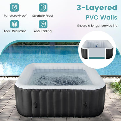 Inflatable Hot Tub, 4-6 Person Blowup Pool Hottub W/130 Air Jets, Heater Pump, Filter Cartridges, Insulated Cover, Ground Cloth, Portable Outdoor Water SPA (71’’X70’’ Rectangular, 4-6 Person)