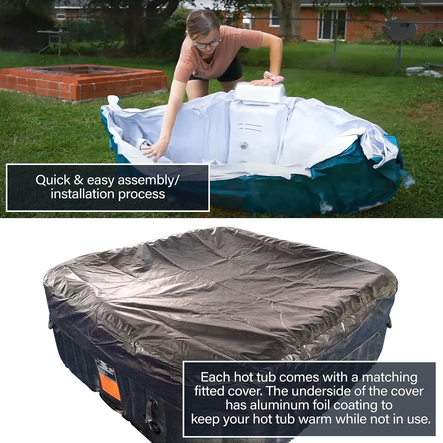 Inflatable Hot Tub Spa, 265 Gallon HTISQ6GYBK | Relaxing Bubble Massage Jets, Quick Heating System, Cushioned Padded Walls, Portable Backyard Setup, Seats Multiple Adults
