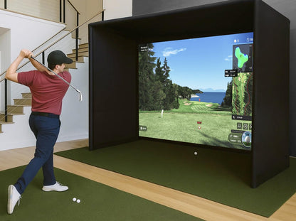 Golf Simulator Enclosure Kit 10 X 8 Ft with 4K-Ready Impact Screen | 600D Blackout Cover, Anti-Ricochet Foam Padding & Safety Side Nets, Golf Cage for Indoor Garage, Basement & Home Practice