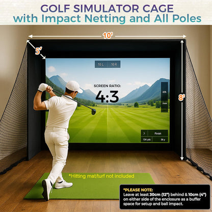 Golf Simulator Enclosure Kit 10 X 8 Ft with 4K-Ready Impact Screen | 600D Blackout Cover, Anti-Ricochet Foam Padding & Safety Side Nets, Golf Cage for Indoor Garage, Basement & Home Practice