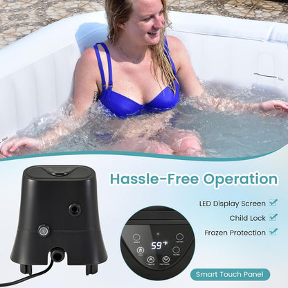 Inflatable Hot Tub, 4-6 Person Blowup Pool Hottub W/130 Air Jets, Heater Pump, Filter Cartridges, Insulated Cover, Ground Cloth, Portable Outdoor Water SPA (71’’X70’’ Rectangular, 4-6 Person)
