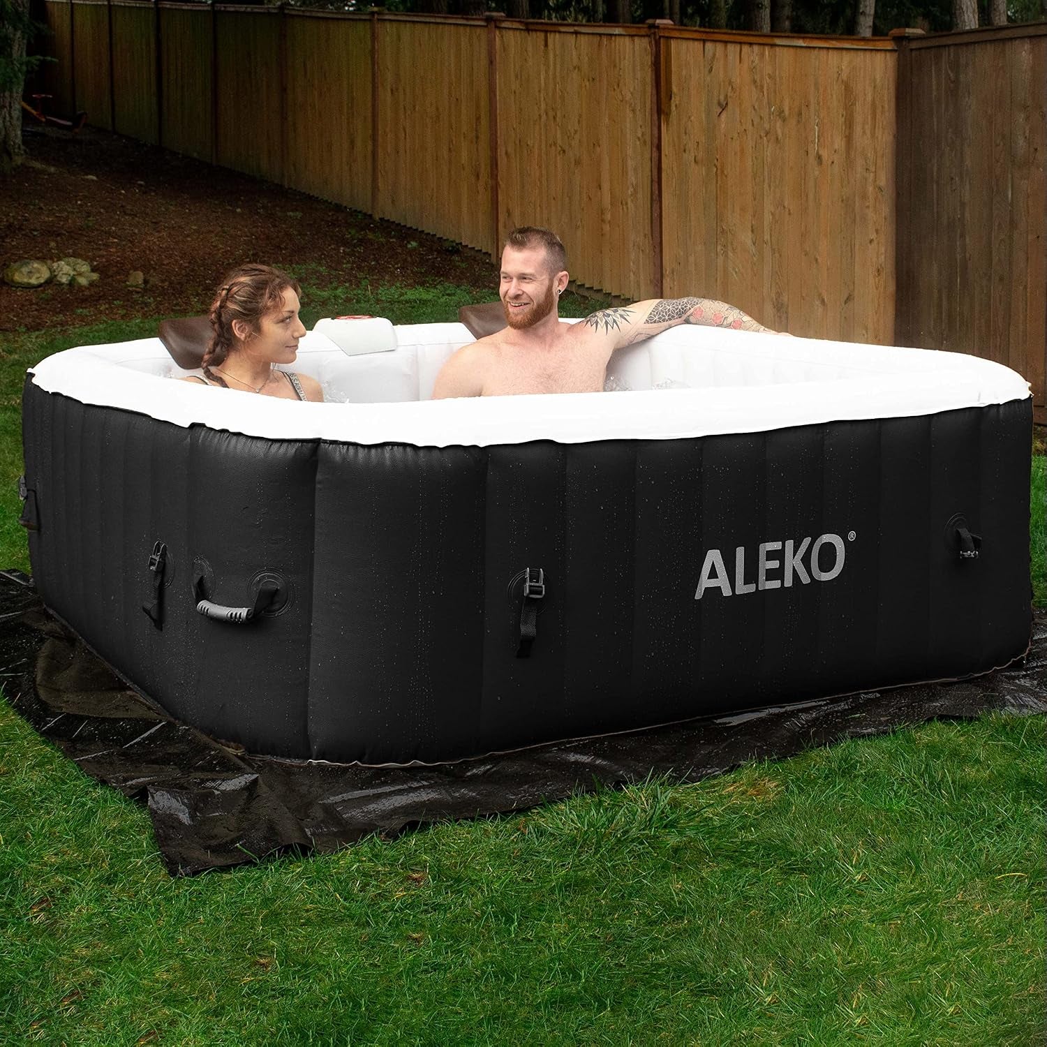 Inflatable Hot Tub Spa, 265 Gallon HTISQ6GYBK | Relaxing Bubble Massage Jets, Quick Heating System, Cushioned Padded Walls, Portable Backyard Setup, Seats Multiple Adults