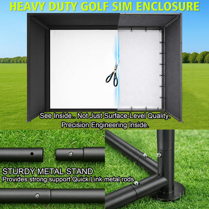 Golf Simulator Enclosure Kit 10 X 8 Ft with 4K-Ready Impact Screen | 600D Blackout Cover, Anti-Ricochet Foam Padding & Safety Side Nets, Golf Cage for Indoor Garage, Basement & Home Practice