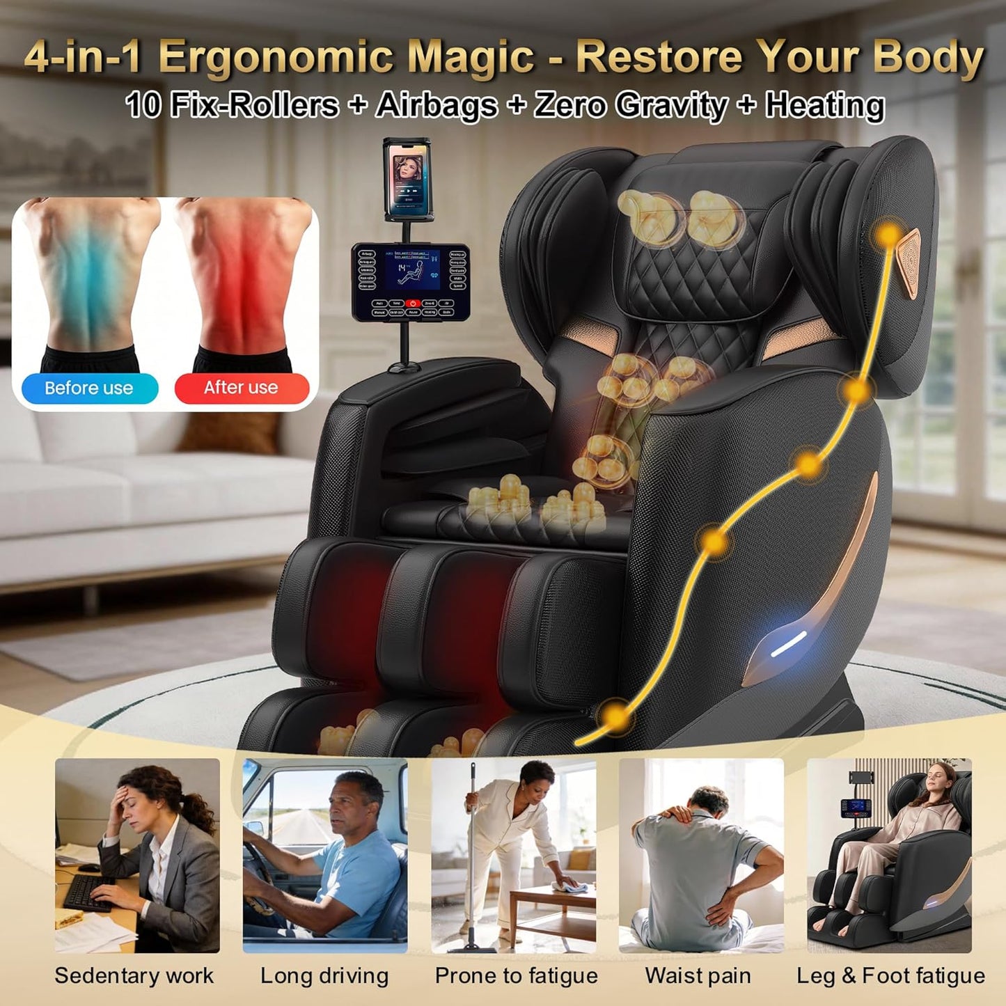 2026 Massage Chair Full Body, Zero Gravity Massage Chair Recliner - Upgraded 10-Point Roller, Heating, Airbags, Foot Roller, Shiatsu Full Body Massage Chairs, Gift for Parent