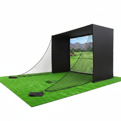Golf Simulator Enclosure 10.7X8X5Ft & 8.5X8.5X5Ft Golf Simulators for Home | Light-Proof HD/4K Silent Impact Screen, Indoor/Outdoor - Includes Mat, Foam-Padded Iron Poles, Shank Net, Sandbag & Bonus Kit