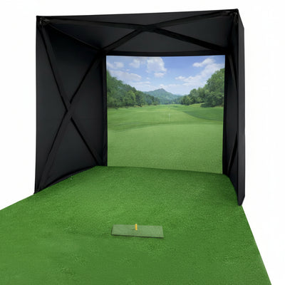 Golf Simulator Enclosure for Home Instant Quick and Easy Tool-Free Setup in 5 Mins Golf Hittig Cage - Complete Set with Heavy Duty Frame,Hd Impact Screen and Putting Green Turf (8X8 Ft)