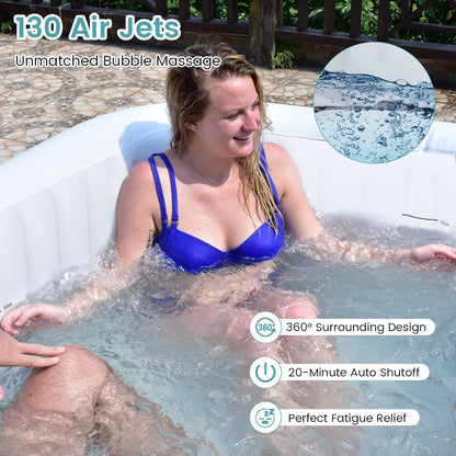 Inflatable Hot Tub, 4-6 Person Blowup Pool Hottub W/130 Air Jets, Heater Pump, Filter Cartridges, Insulated Cover, Ground Cloth, Portable Outdoor Water SPA (71’’X70’’ Rectangular, 4-6 Person)