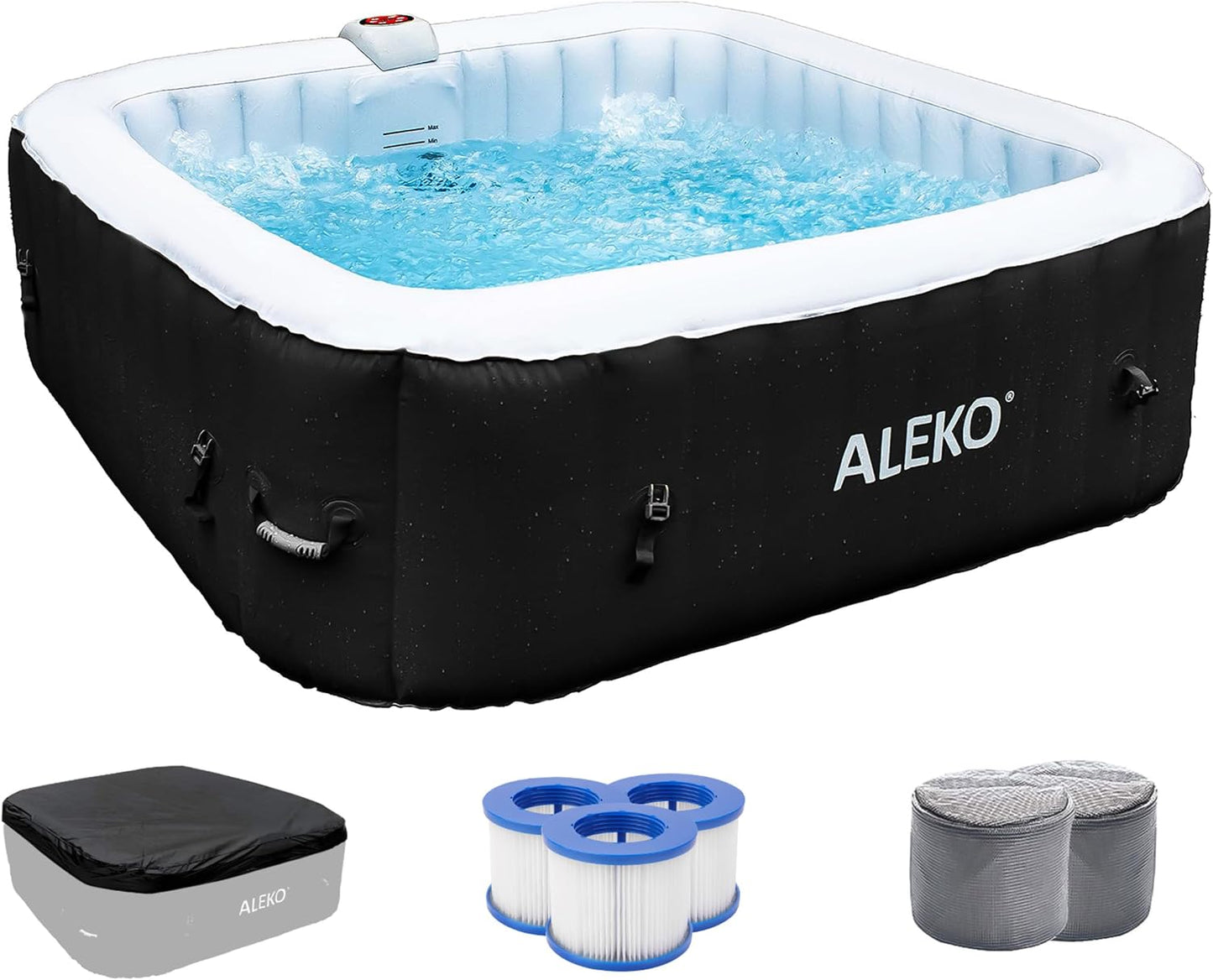 Inflatable Hot Tub Spa, 265 Gallon HTISQ6GYBK | Relaxing Bubble Massage Jets, Quick Heating System, Cushioned Padded Walls, Portable Backyard Setup, Seats Multiple Adults