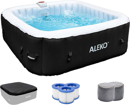 Inflatable Hot Tub Spa, 265 Gallon HTISQ6GYBK | Relaxing Bubble Massage Jets, Quick Heating System, Cushioned Padded Walls, Portable Backyard Setup, Seats Multiple Adults