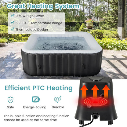 Inflatable Hot Tub, 4-6 Person Blowup Pool Hottub W/130 Air Jets, Heater Pump, Filter Cartridges, Insulated Cover, Ground Cloth, Portable Outdoor Water SPA (71’’X70’’ Rectangular, 4-6 Person)