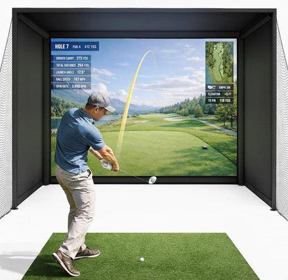 Golf Simulator Enclosure Kit 10 X 8 Ft with 4K-Ready Impact Screen | 600D Blackout Cover, Anti-Ricochet Foam Padding & Safety Side Nets, Golf Cage for Indoor Garage, Basement & Home Practice